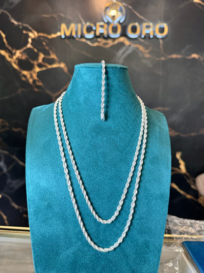 Cadena y pulsera tipo cordón plata