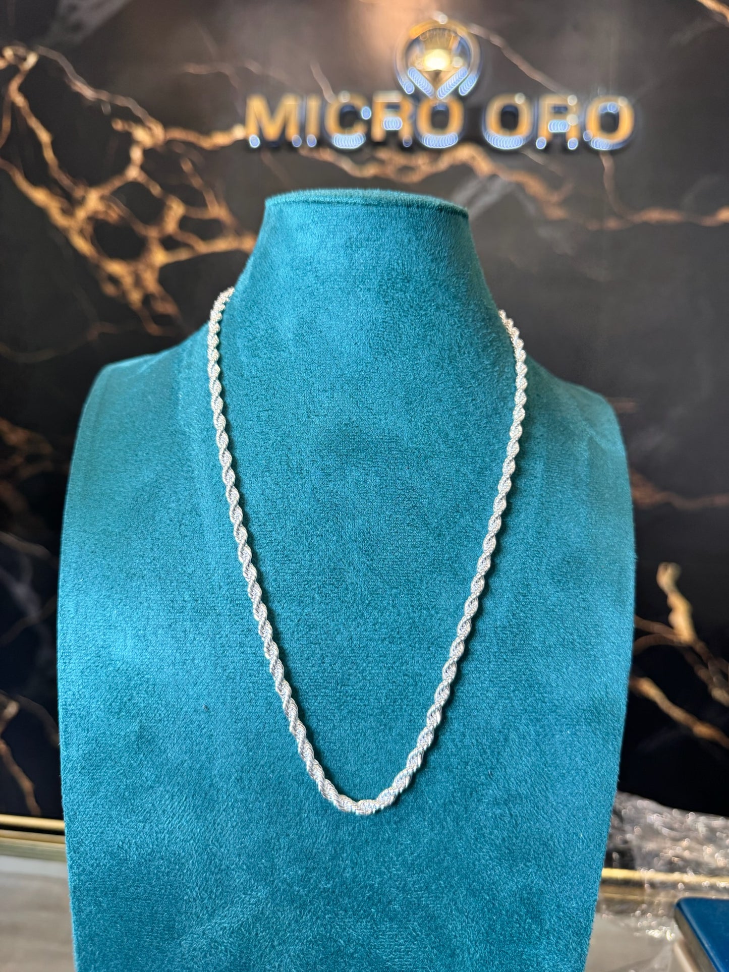 Cadena y pulsera tipo cordón plata